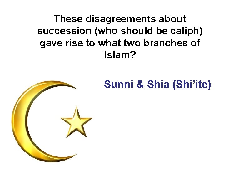 These disagreements about succession (who should be caliph) gave rise to what two branches