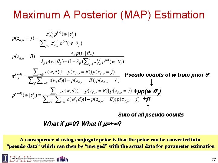 Maximum A Posterior (MAP) Estimation Pseudo counts of w from prior ’ + p(w|