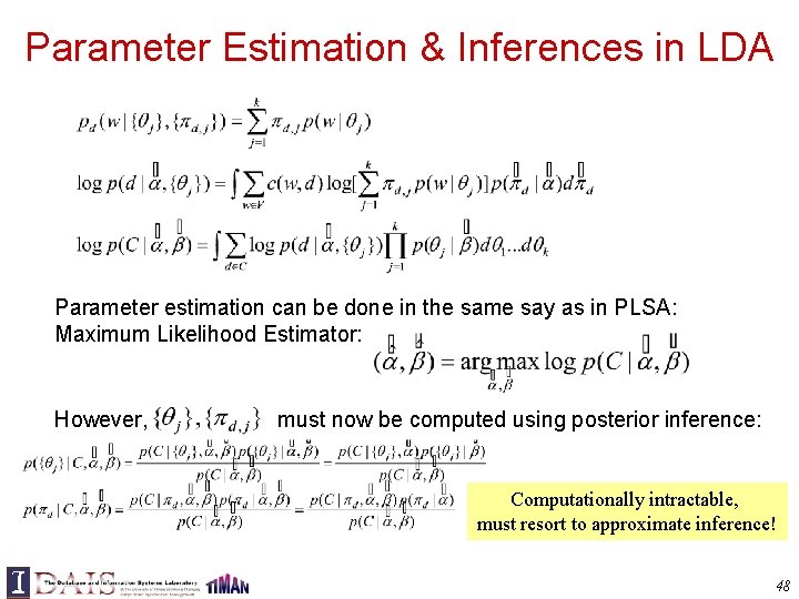 Parameter Estimation & Inferences in LDA Parameter estimation can be done in the same