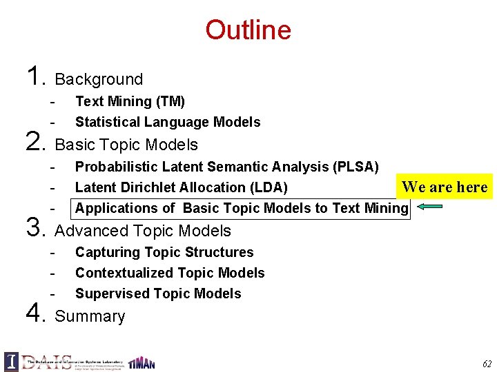 Outline 1. Background - Text Mining (TM) - Probabilistic Latent Semantic Analysis (PLSA) Latent