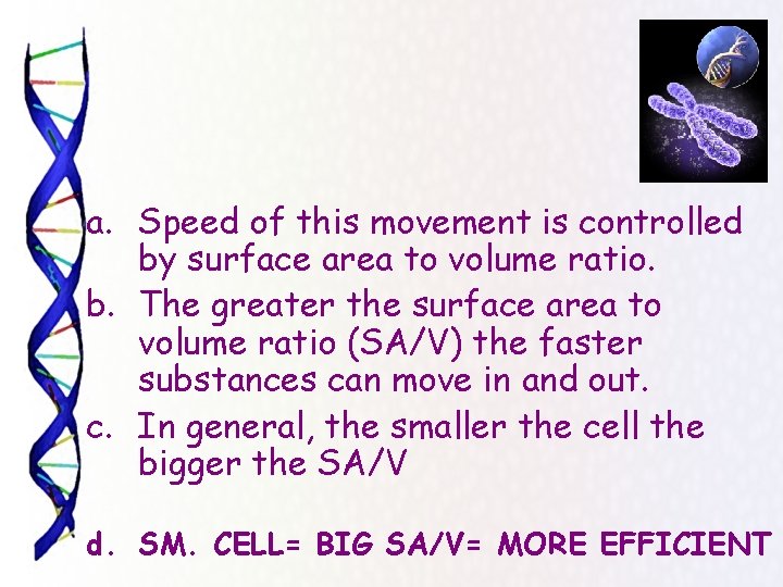 a. Speed of this movement is controlled by surface area to volume ratio. b.