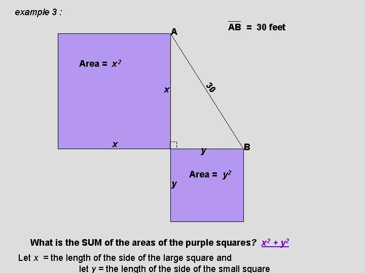 example 3 : AB = 30 feet A Area = x 2 30 x