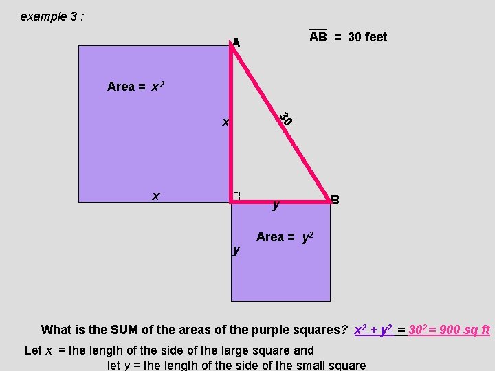 example 3 : AB = 30 feet A Area = x 2 30 x