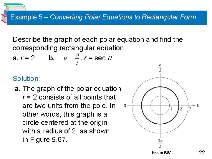 Example 5 – Converting Polar Equations to Rectangular Form Describe the graph of each Example 5 – Converting Polar Equations to Rectangular Form Describe the graph of each