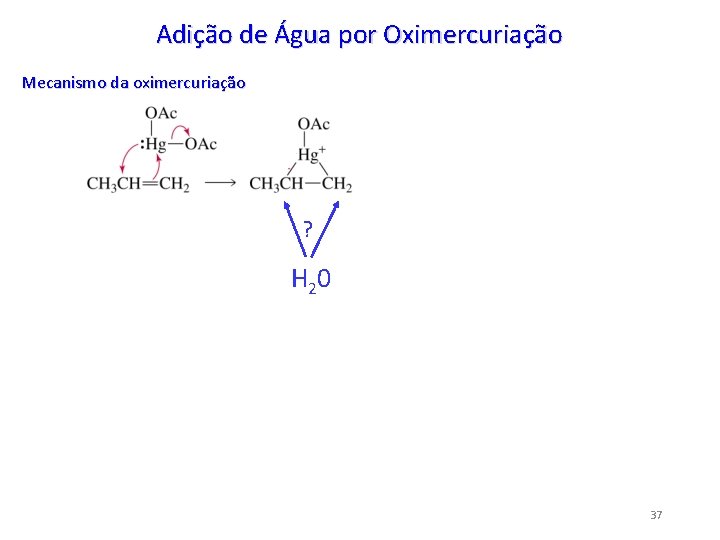Adição de Água por Oximercuriação Mecanismo da oximercuriação ? H 2 0 37 
