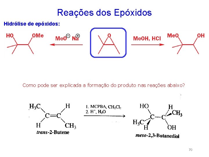 Reações dos Epóxidos Hidrólise de epóxidos: Como pode ser explicada a formação do produto