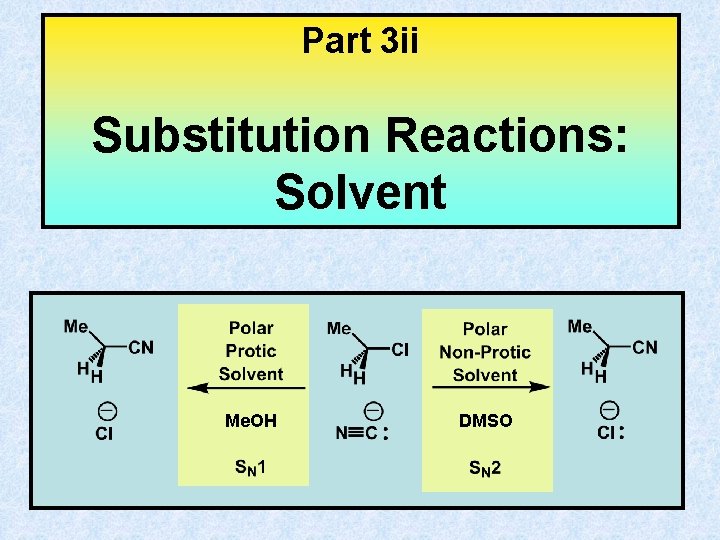 Part 3 ii Substitution Reactions: Solvent Me. OH DMSO 