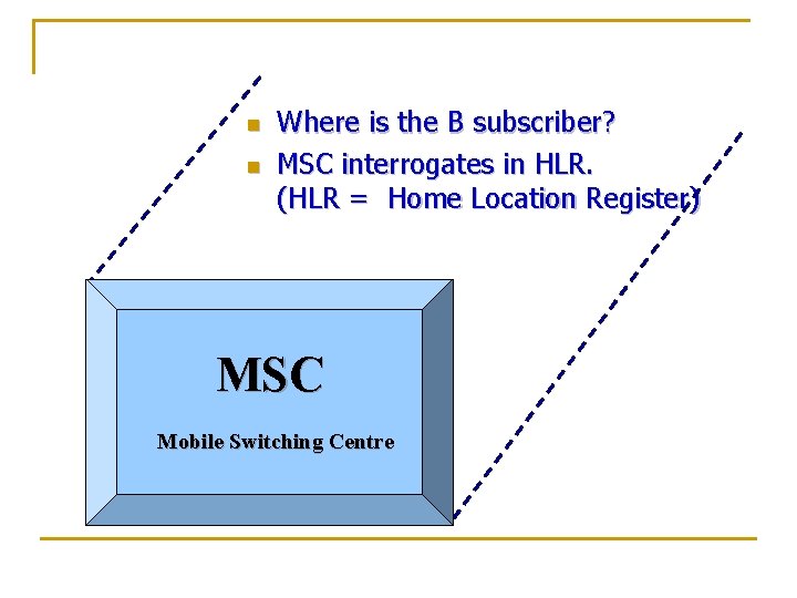 n n Where is the B subscriber? MSC interrogates in HLR. (HLR = Home