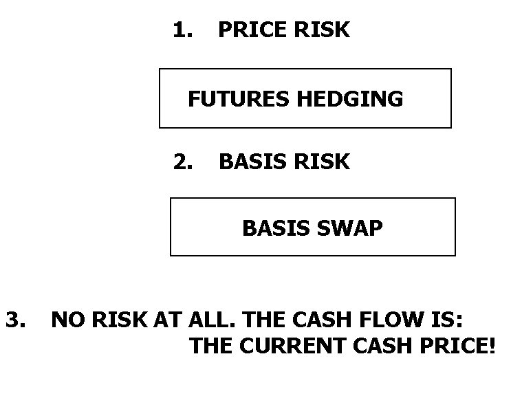 1. PRICE RISK FUTURES HEDGING 2. 3. BASIS RISK BASIS SWAP NO RISK AT