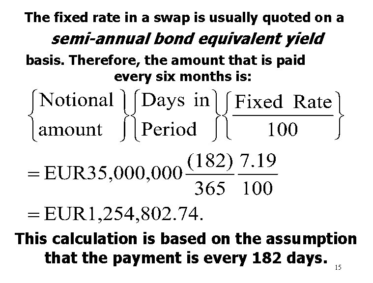 The fixed rate in a swap is usually quoted on a semi-annual bond equivalent