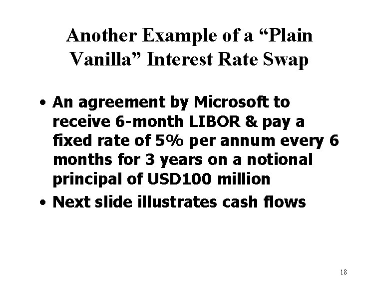 Another Example of a “Plain Vanilla” Interest Rate Swap • An agreement by Microsoft