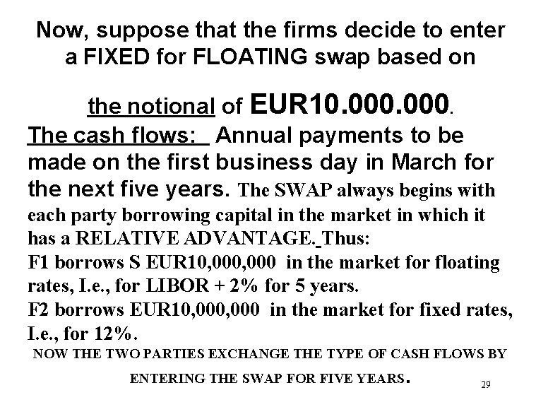 Now, suppose that the firms decide to enter a FIXED for FLOATING swap based