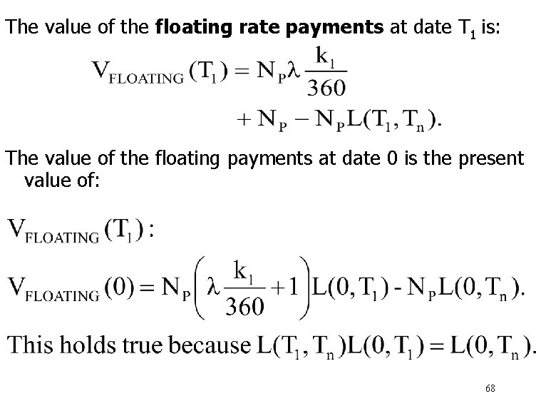 The value of the floating rate payments at date T 1 is: The value