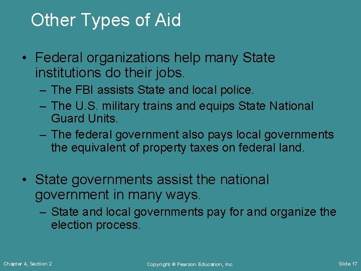 Other Types of Aid • Federal organizations help many State institutions do their jobs.