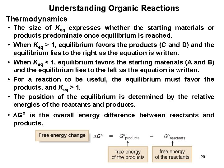 Understanding Organic Reactions Thermodynamics • The size of Keq expresses whether the starting materials