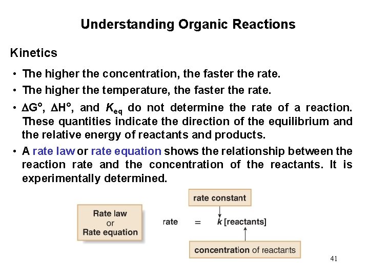 Understanding Organic Reactions Kinetics • The higher the concentration, the faster the rate. •