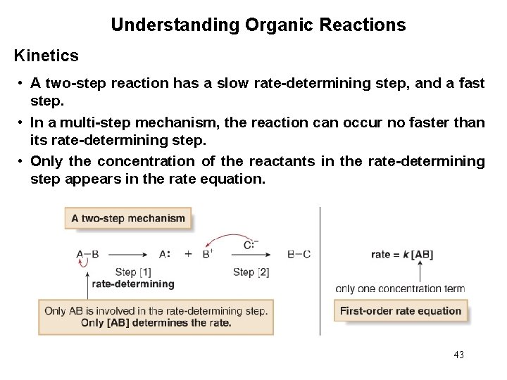 Understanding Organic Reactions Kinetics • A two-step reaction has a slow rate-determining step, and