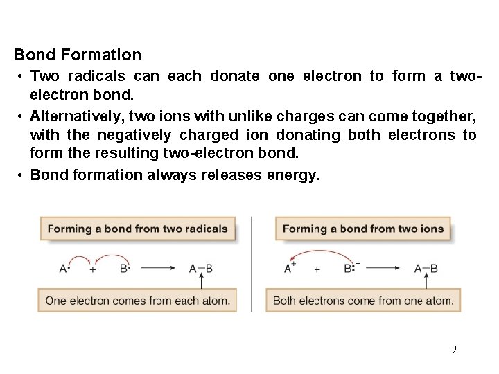 Bond Formation • Two radicals can each donate one electron to form a twoelectron