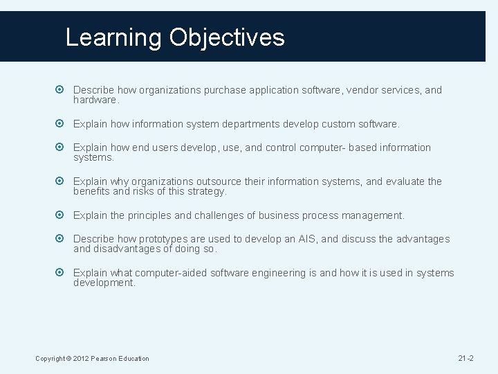 Learning Objectives Describe how organizations purchase application software, vendor services, and hardware. Explain how