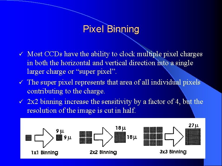 Pixel Binning Most CCDs have the ability to clock multiple pixel charges in both