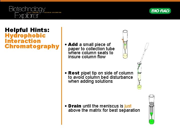 Helpful Hints: Hydrophobic Interaction Chromatography • Add a small piece of paper to collection