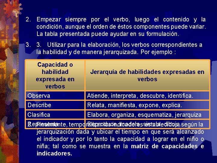 2. Empezar siempre por el verbo, luego el contenido y la condición, aunque el