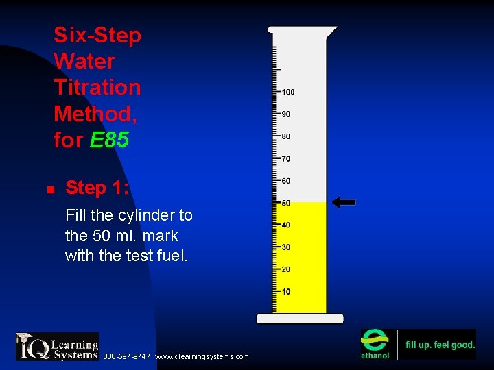 Six-Step Water Titration Method, for E 85 Step 1: Fill the cylinder to the