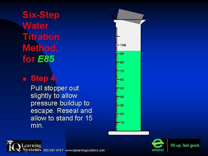 Six-Step Water Titration Method, for E 85 Step 4: Pull stopper out slightly to Six-Step Water Titration Method, for E 85 Step 4: Pull stopper out slightly to