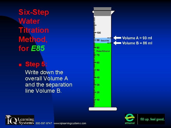 Six-Step Water Titration Method, for E 85 Step 5: Write down the overall Volume