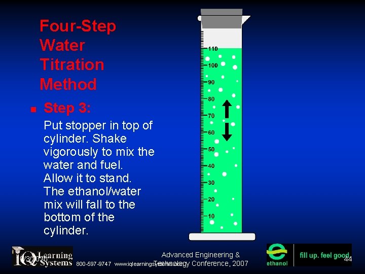 Four-Step Water Titration Method Step 3: Put stopper in top of cylinder. Shake vigorously