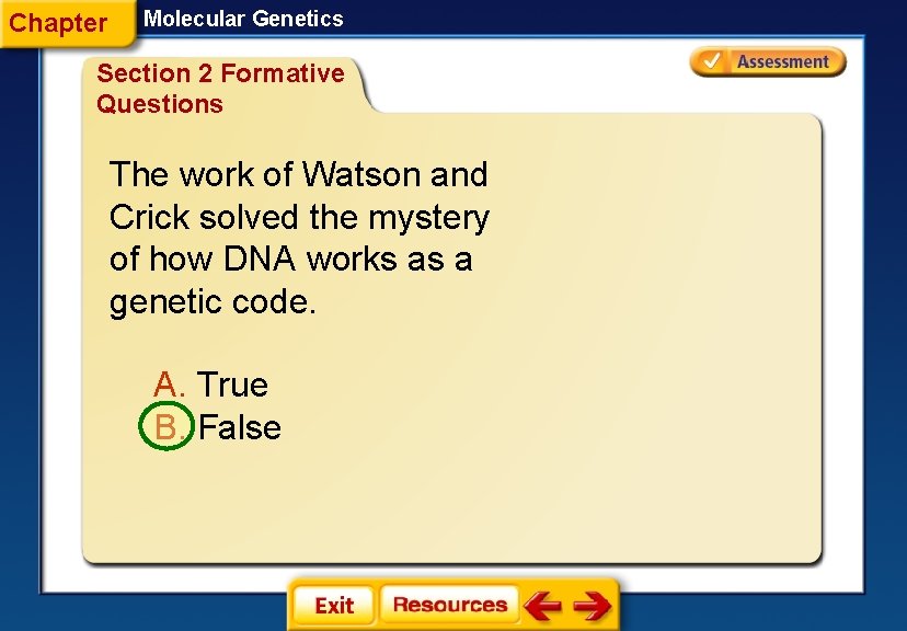 Chapter Molecular Genetics Section 2 Formative Questions The work of Watson and Crick solved