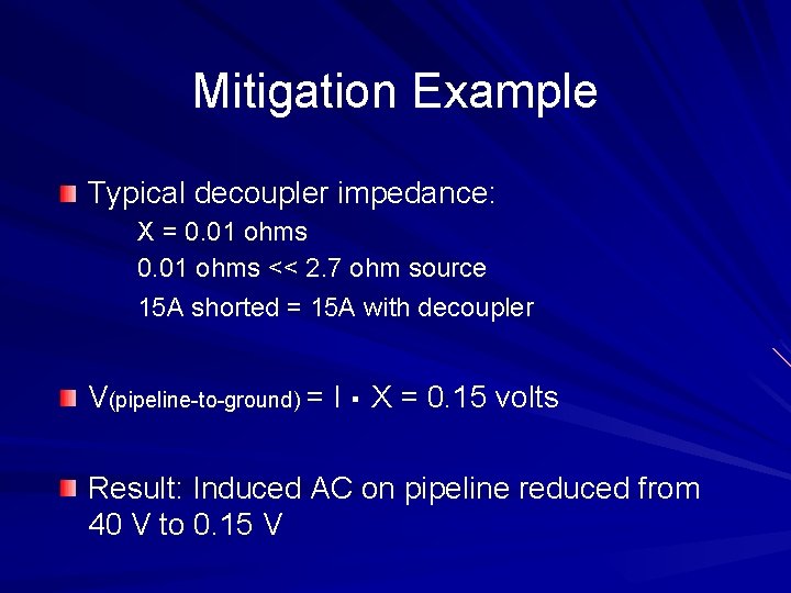 Mitigation Example Typical decoupler impedance: X = 0. 01 ohms << 2. 7 ohm