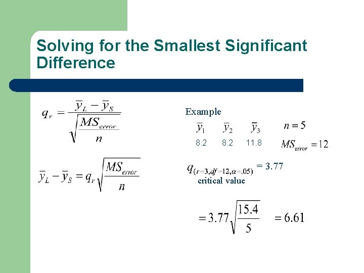 Solving for the Smallest Significant Difference Example 8. 2 11. 8 = 3. 77