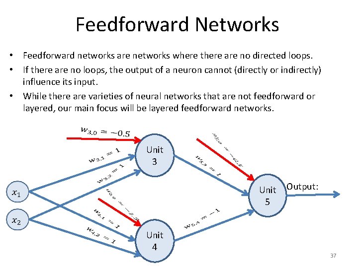 Feedforward Networks • Feedforward networks are networks where there are no directed loops. •