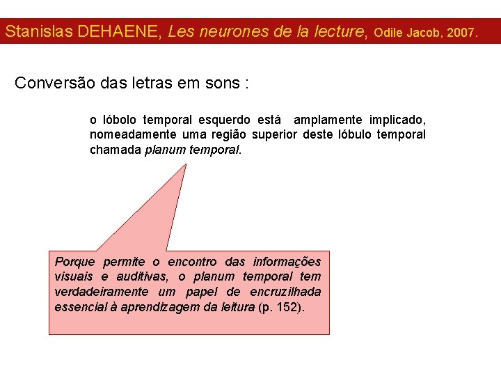 Stanislas DEHAENE, Les neurones de la lecture, Odile Jacob, 2007. Conversão das letras em