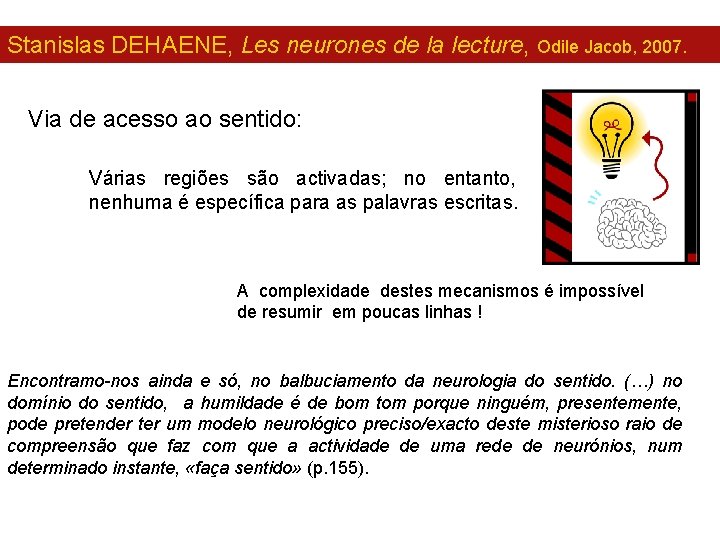 Stanislas DEHAENE, Les neurones de la lecture, Odile Jacob, 2007. Via de acesso ao