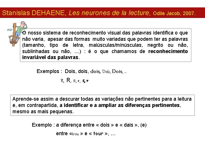 Stanislas DEHAENE, Les neurones de la lecture, Odile Jacob, 2007. O nosso sistema de