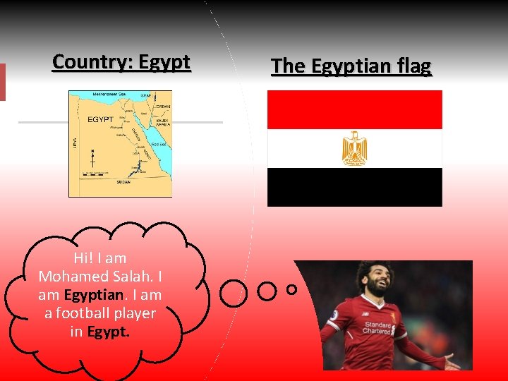 Country: Egypt Hi! I am Mohamed Salah. I am Egyptian. I am a football