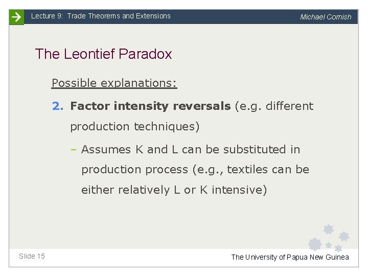 Lecture 9: Trade Theorems and Extensions Michael Cornish The Leontief Paradox Possible explanations: 2.