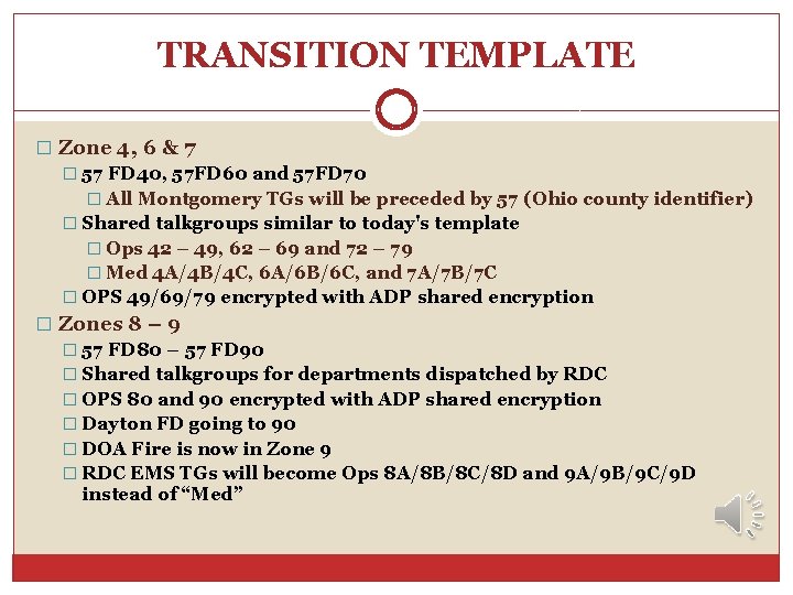 TRANSITION TEMPLATE � Zone 4, 6 & 7 � 57 FD 40, 57 FD TRANSITION TEMPLATE � Zone 4, 6 & 7 � 57 FD 40, 57 FD