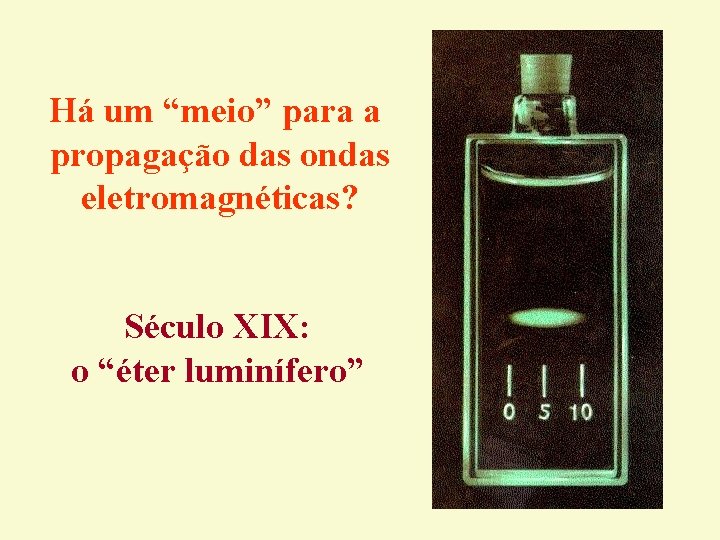 Há um “meio” para a propagação das ondas eletromagnéticas? Século XIX: o “éter luminífero” Há um “meio” para a propagação das ondas eletromagnéticas? Século XIX: o “éter luminífero”