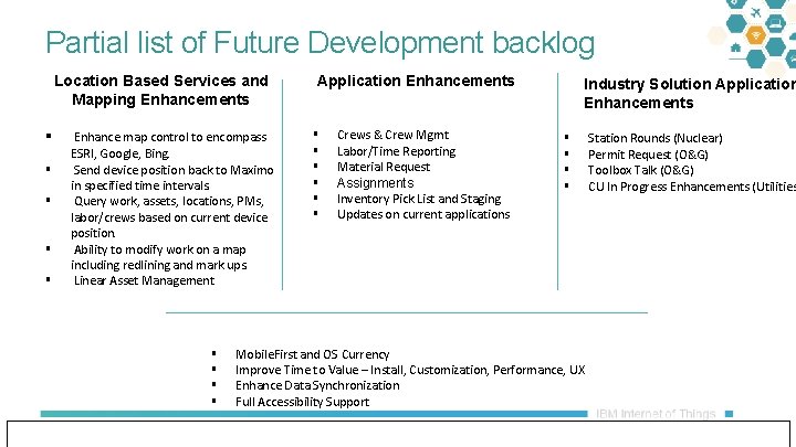 Partial list of Future Development backlog Location Based Services and Mapping Enhancements § §
