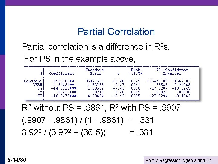 Partial Correlation Partial correlation is a difference in R 2 s. For PS in