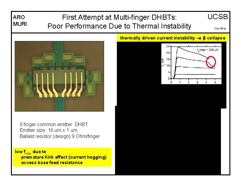 ARO MURI First Attempt at Multi-finger DHBTs: Poor Performance Due to Thermal Instability UCSB