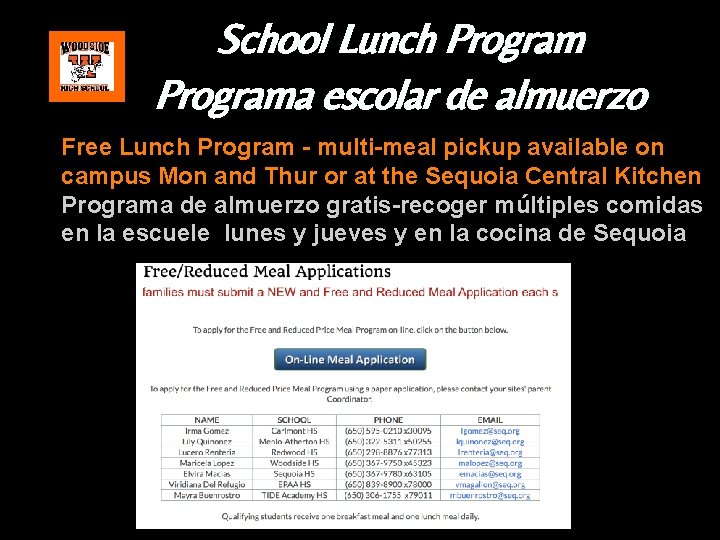 School Lunch Programa escolar de almuerzo Free Lunch Program - multi-meal pickup available on