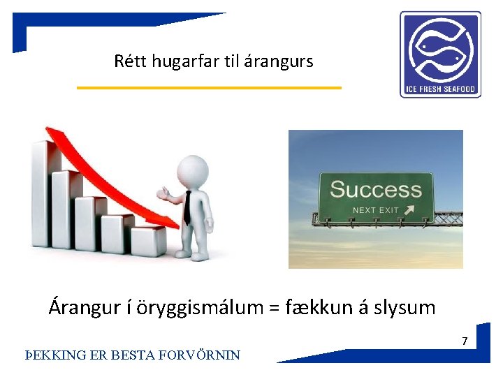 Rétt hugarfar til árangurs Árangur í öryggismálum = fækkun á slysum ÞEKKING ER BESTA