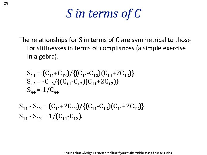 29 S in terms of C The relationships for S in terms of C