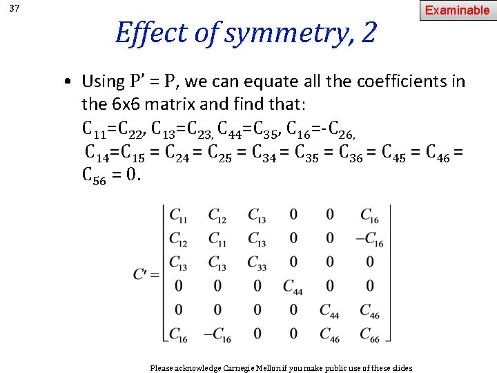 37 Effect of symmetry, 2 Examinable • Using P’ = P, we can equate