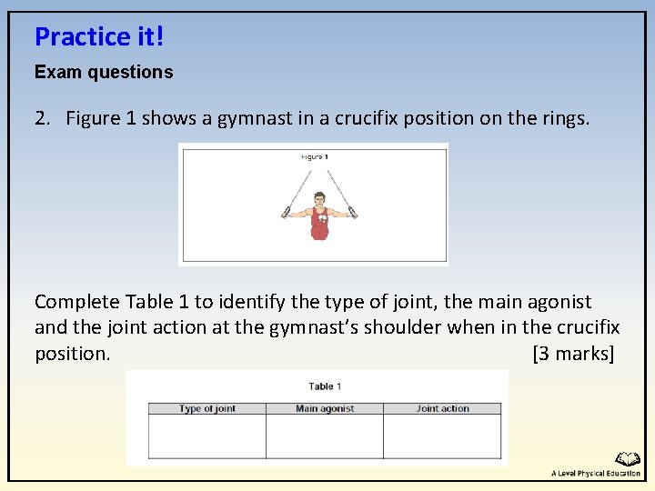 Practice it! Exam questions 2. Figure 1 shows a gymnast in a crucifix position Practice it! Exam questions 2. Figure 1 shows a gymnast in a crucifix position