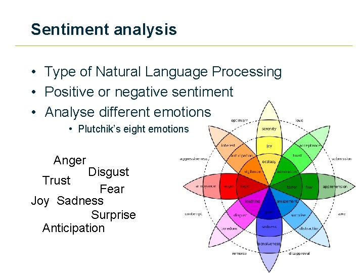 Sentiment analysis • Type of Natural Language Processing • Positive or negative sentiment •